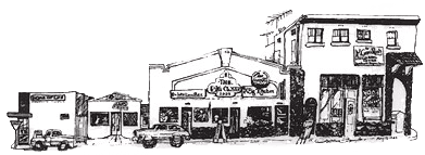 Illustration of the front of the Big Kitchen Cafe as it appears a few decades ago.